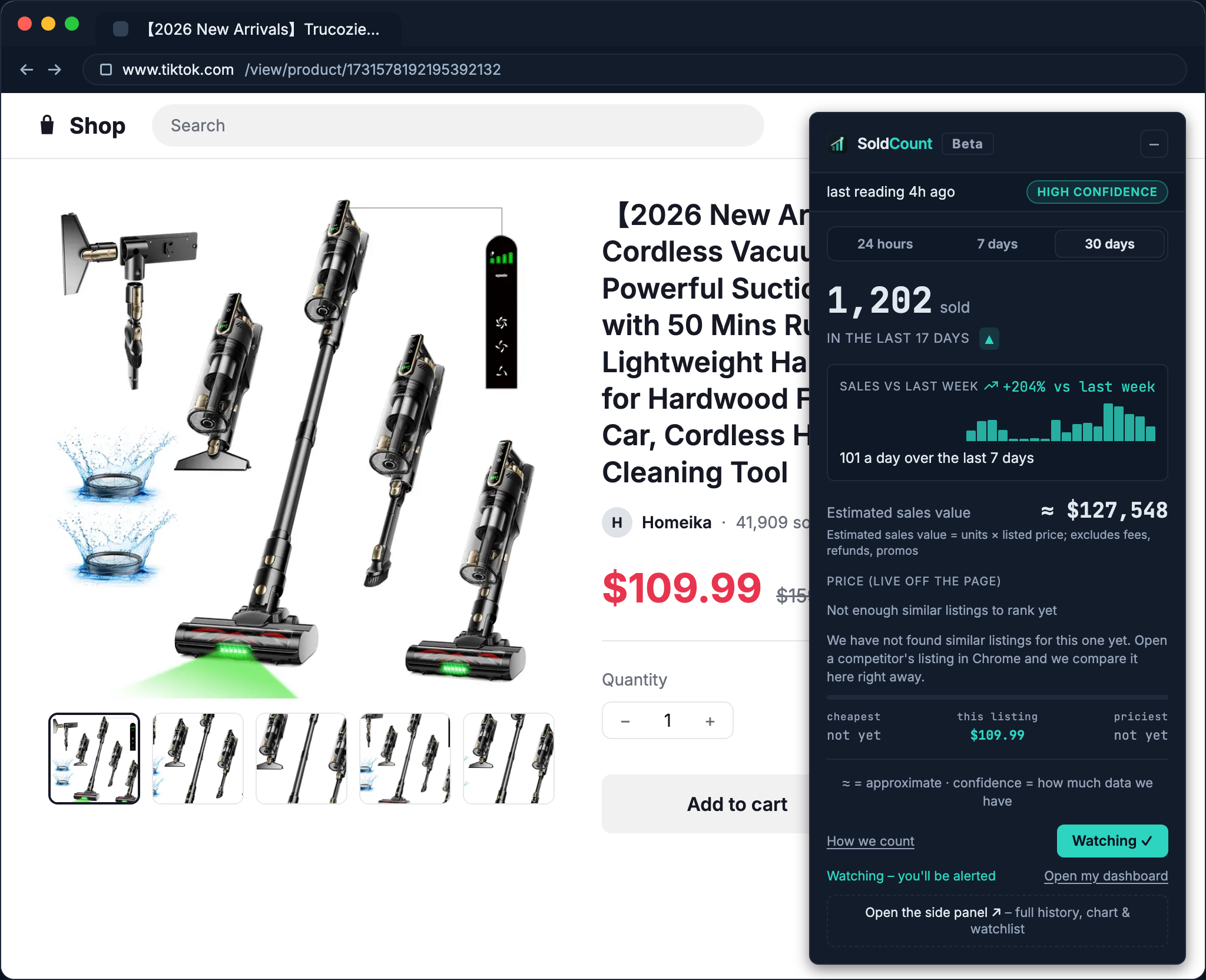 The card on Homeika's Trucozie T550 vacuum, the listing marked as yours.